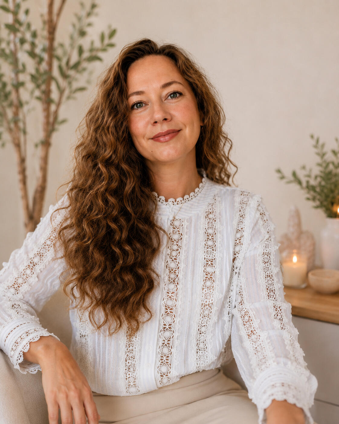 Aiga Šmite Healing with Gaia ANNALISA RELAXED FIT LACE BLOUSE IN LIGHT BLUE STRIPE The Shirt Company